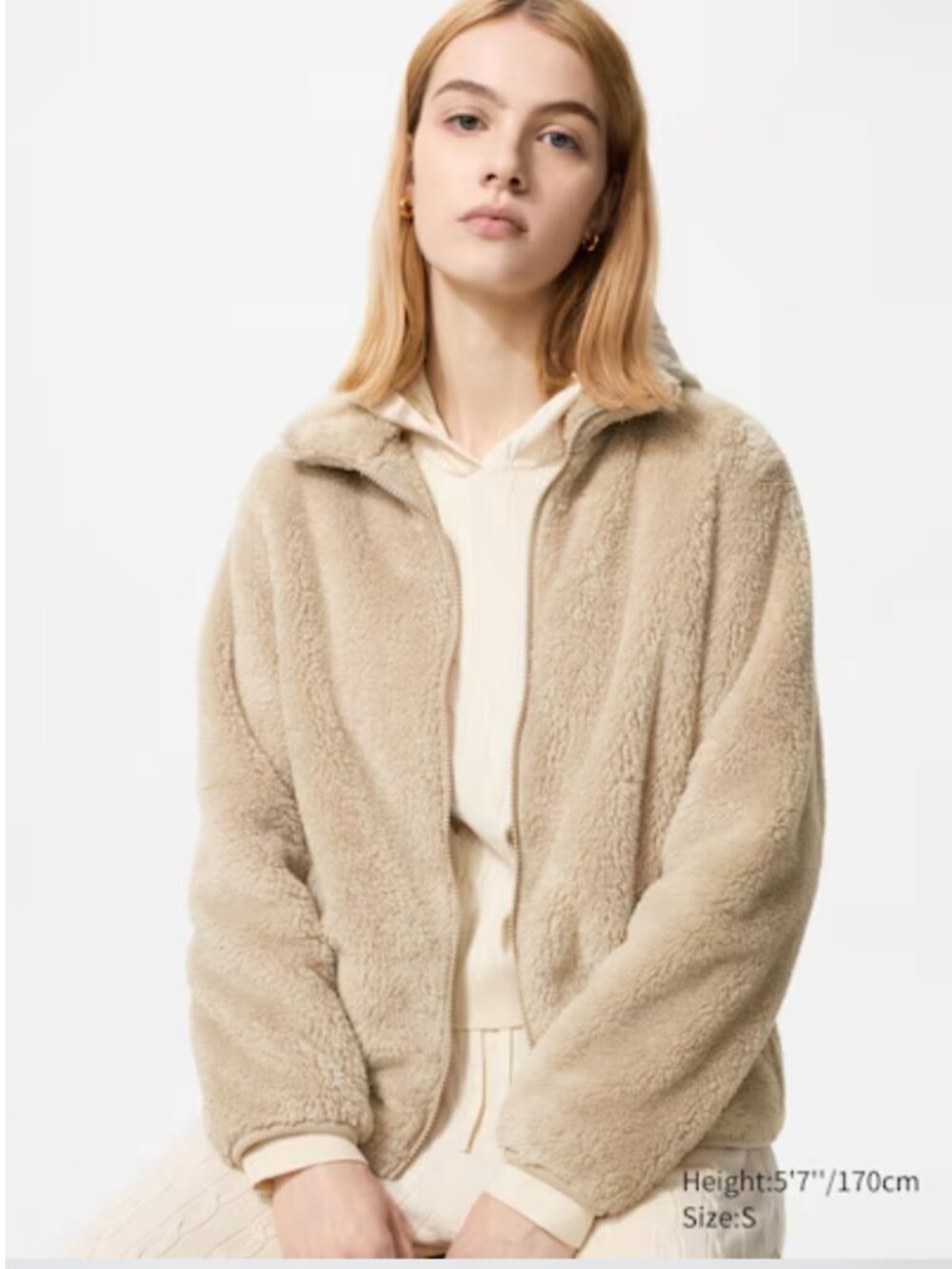 Uniqlo Tan Sherpa Fleece Zip Hoodie Jacket Large